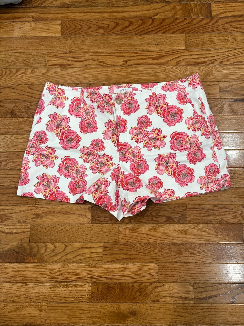 LOFT White Shorts with Pink Floral Print